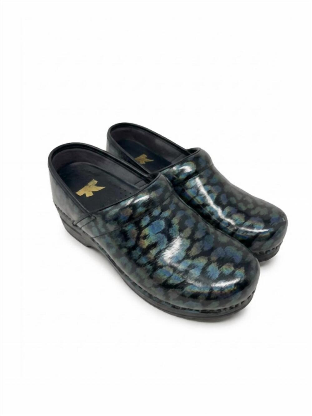 NEW DANSKO women's professional patent clogs in metallic cheeta
